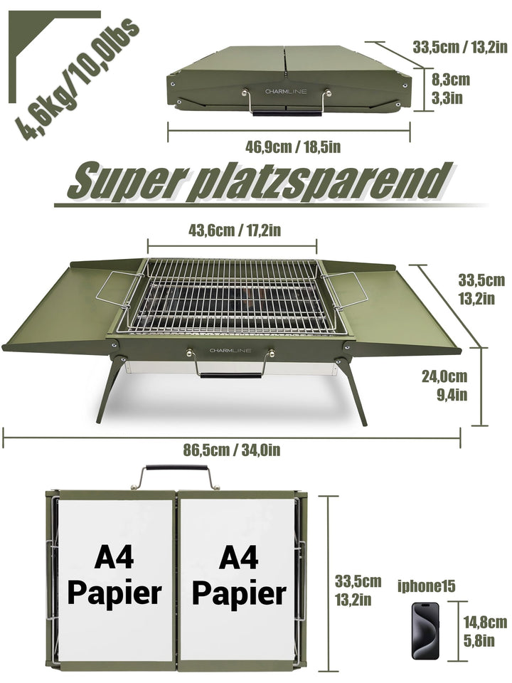 Klappbarer Holzkohlegrill 47x34 cm für 3-5 Personen Camping - Bild 4