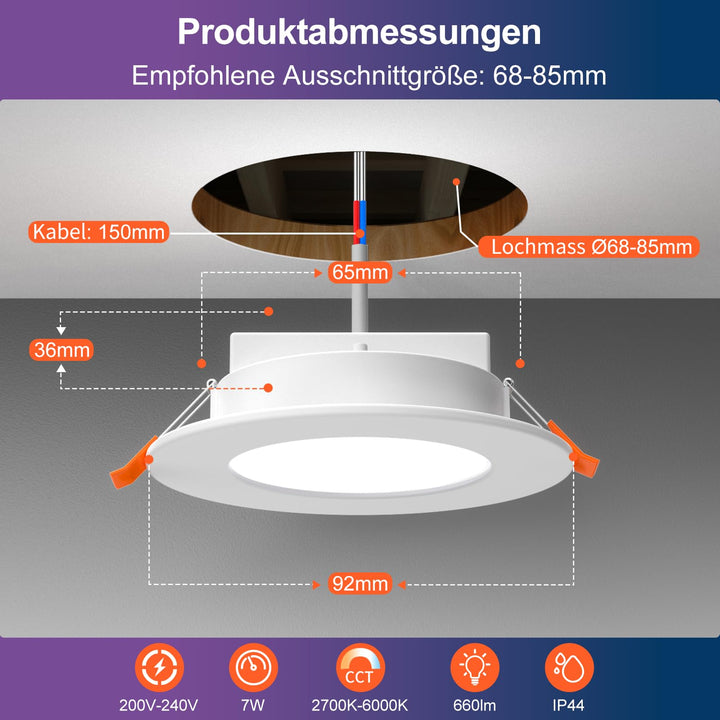 Einbaustrahler LED Smart 7W 230V dimmbar 2700-6000K 6er-Set - Bild 2