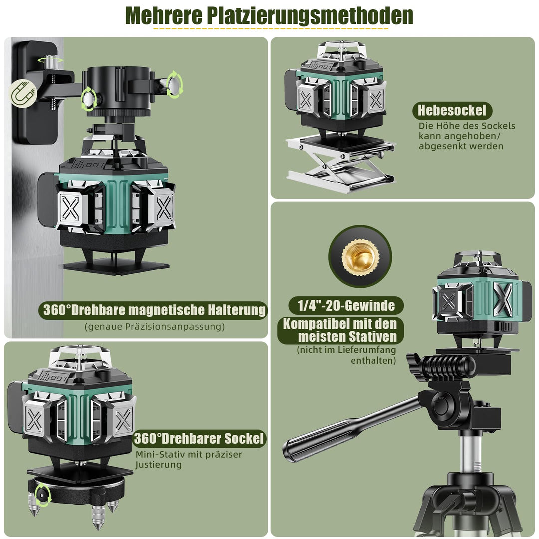 Kreuzlinienlaser Grün 4x360° Selbstnivellierend mit Akku-Set - Bild 4