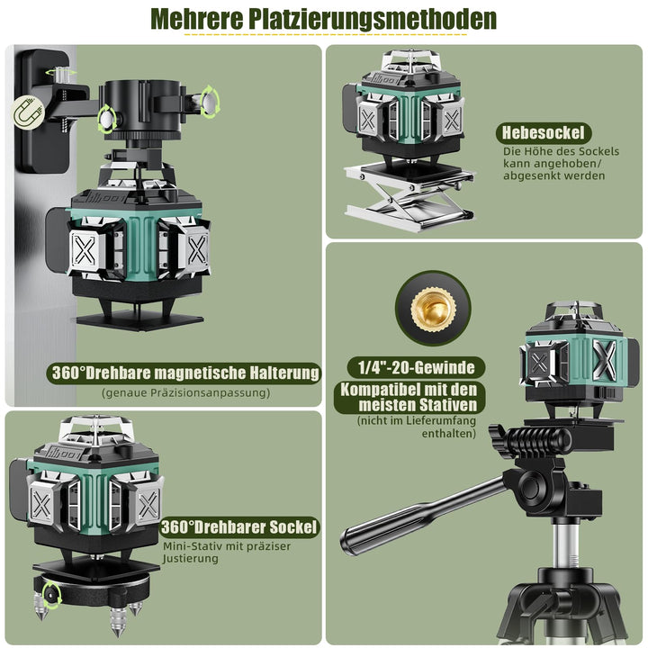 Kreuzlinienlaser Grün 4x360° Selbstnivellierend mit Akku-Set - Bild 4