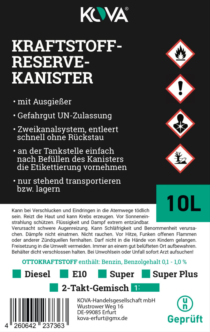 Kraftstoffkanister 10L Kunststoff mit Ausgiesser 4er-Set UN-zugelassen - Bild 2