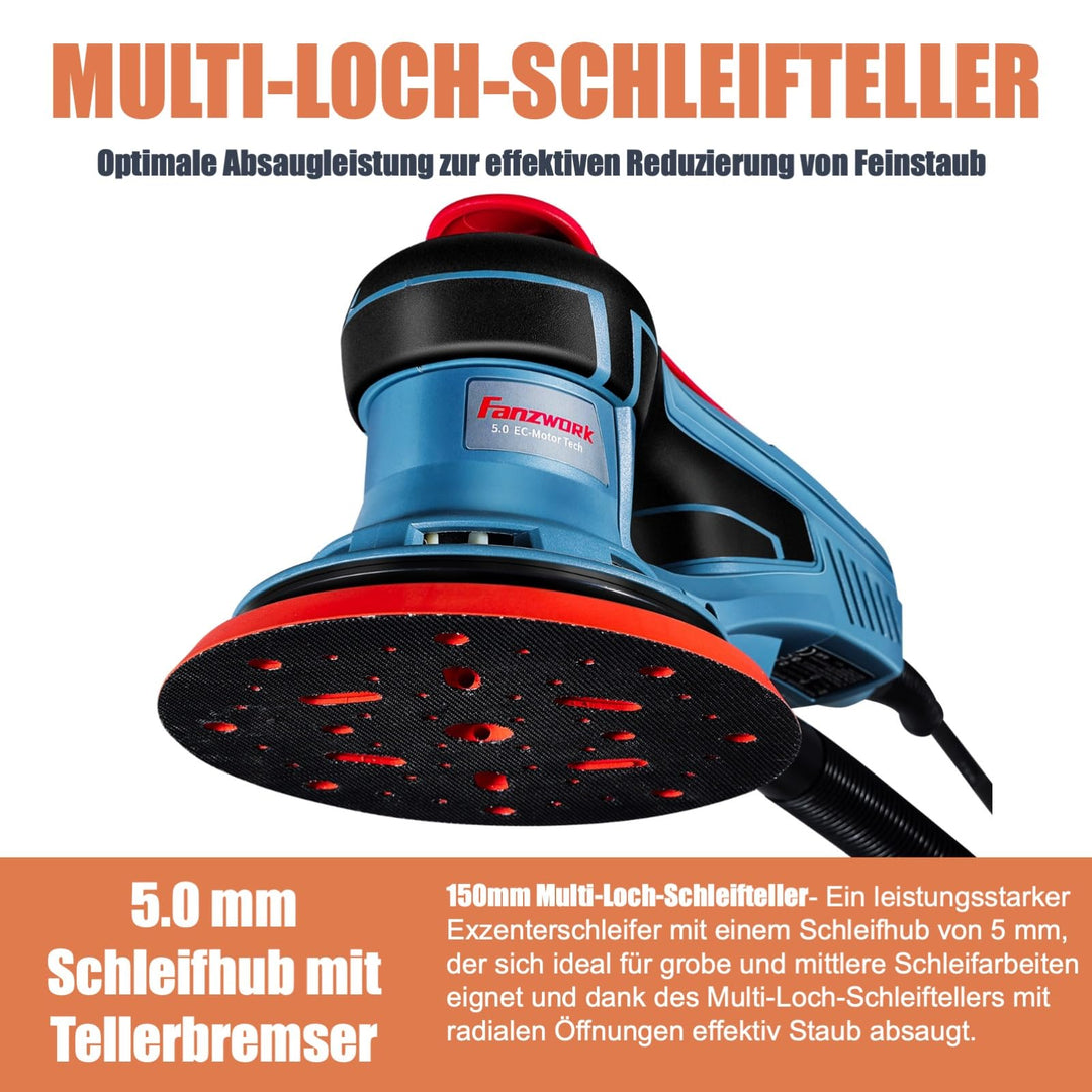 Exzenterschleifer Bürstenlos 350W 5mm Hub 125/150mm Set - Bild 3