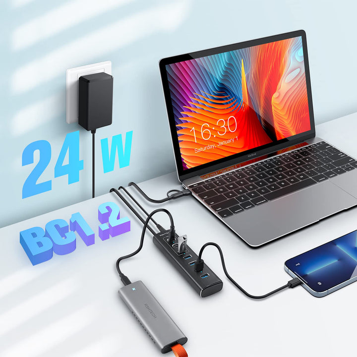 USB-Hub 7-Port mit Netzteil, Einzelschalter, 10 Gbps, Aluminium - Bild 7