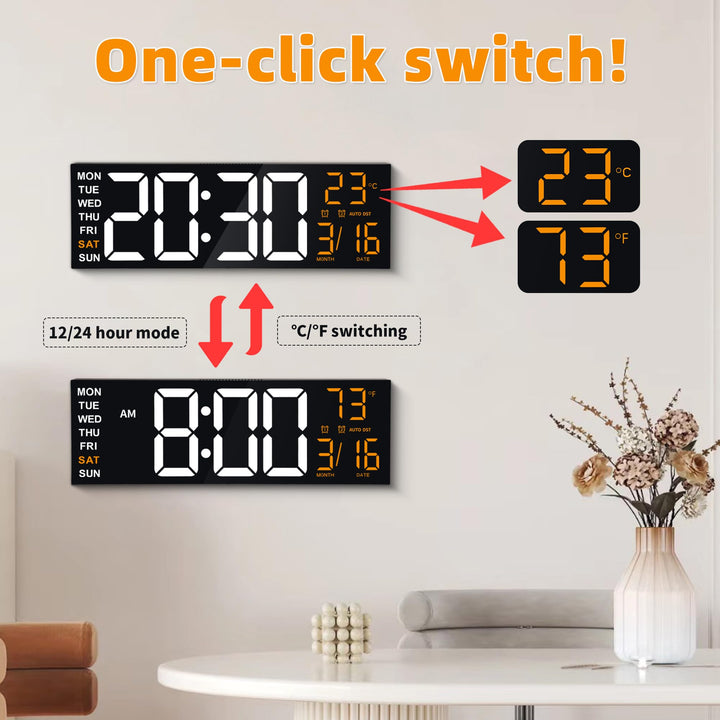 Digitale Wanduhr 16 Zoll RGB LED mit Fernbedienung und Dual-Alarm - Bild 7