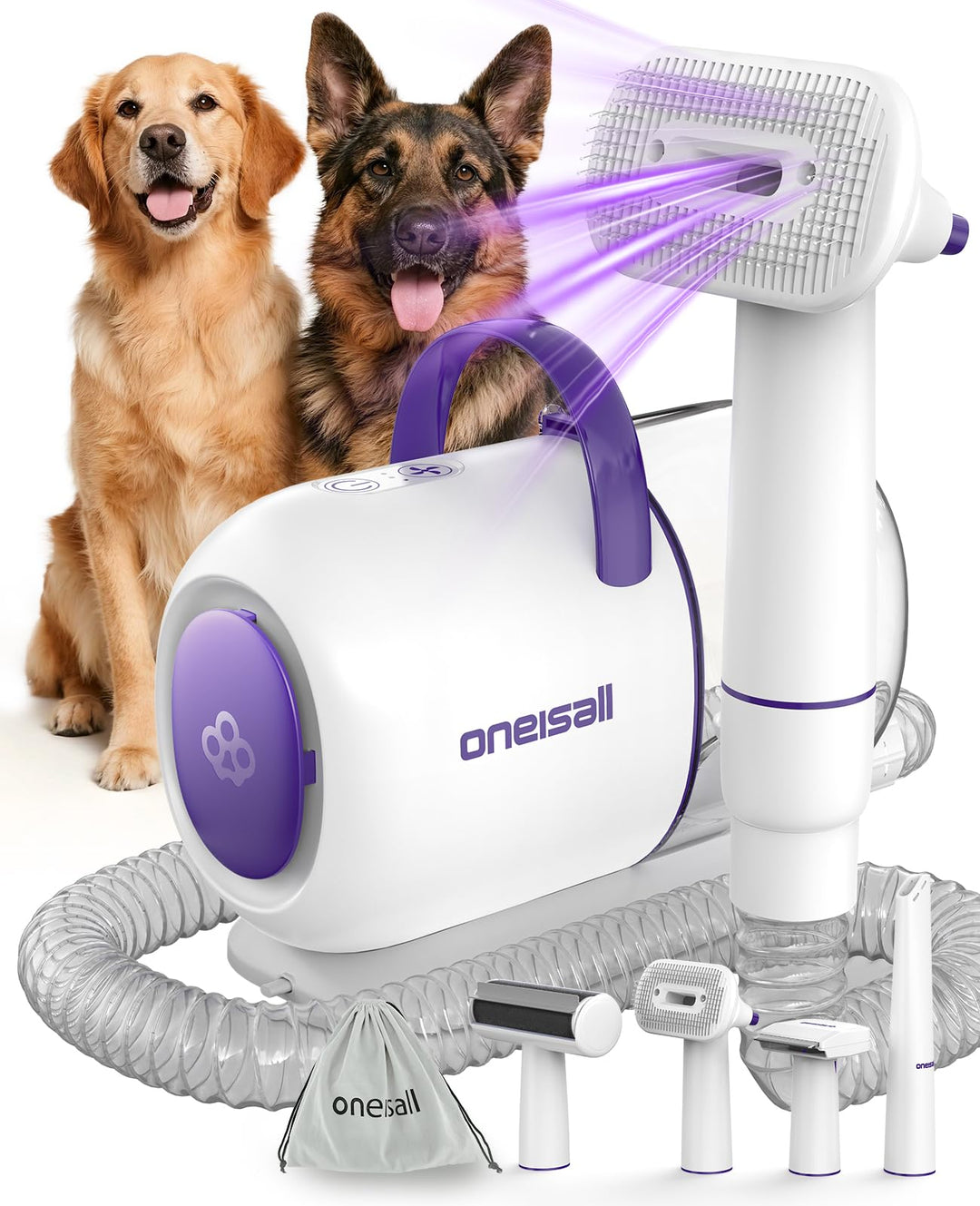 Hundebürsten-Staubsauger 4-in-1 mit Saugbürste leise 60dB lila
