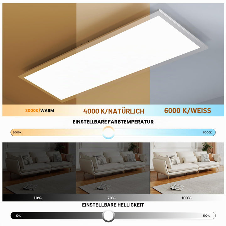 LED Deckenleuchte Panel 100x25cm dimmbar 36W Warmweiss-Tageslichtweis - Bild 2