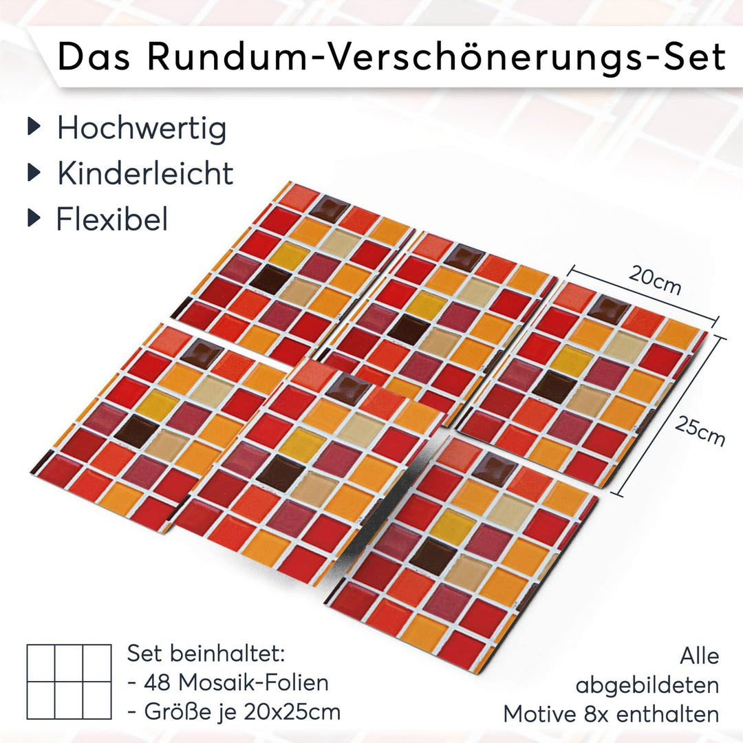 Klebefliesen Mosaik Rot-Orange Vinyl 20x25 cm 48er-Set - Bild 7