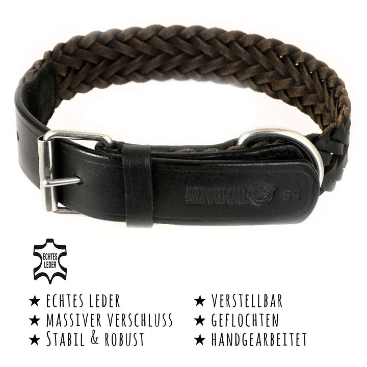 Hundehalsband Echtleder geflochten 30mm breit XL 47-58 cm - Bild 2