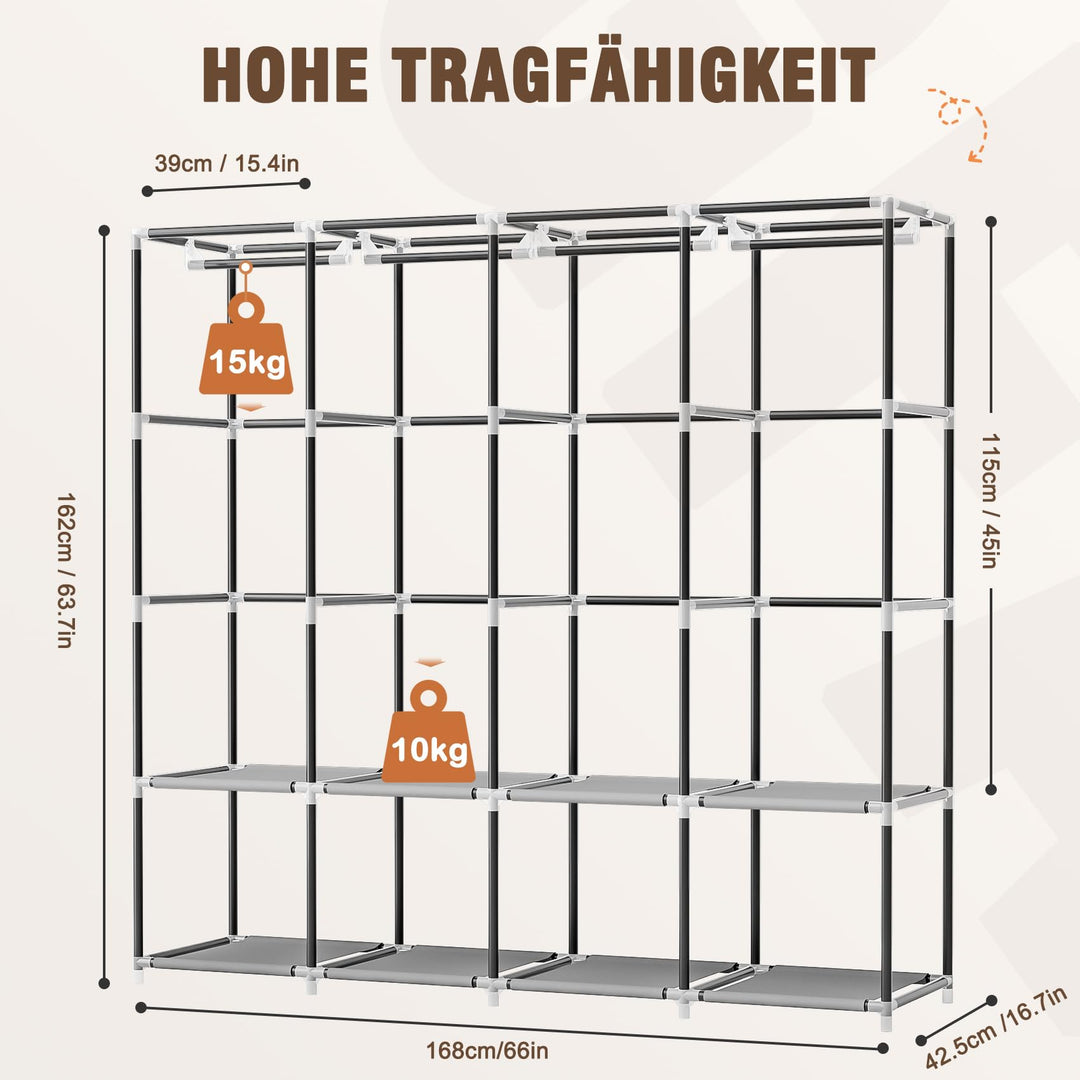 Stoffkleiderschrank faltbar mit 4 Kleiderstangen 168x43x162 cm - Bild 3