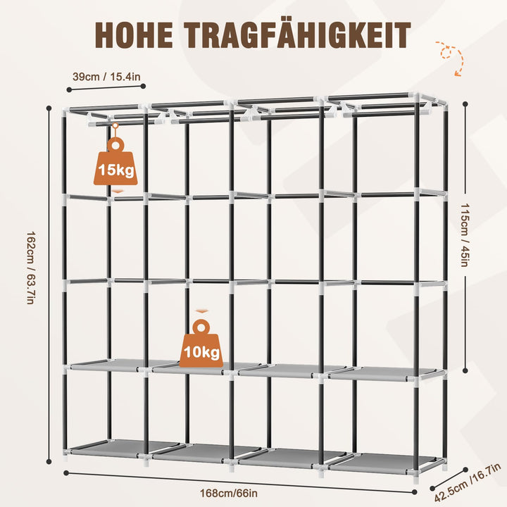 Stoffkleiderschrank faltbar mit 4 Kleiderstangen 168x43x162 cm - Bild 3