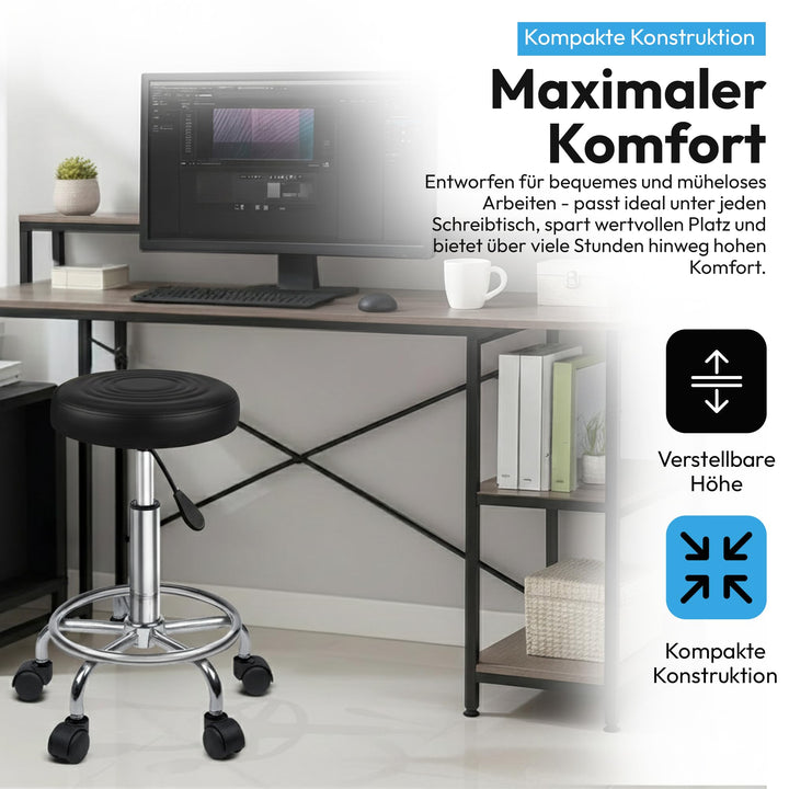 Rollhocker höhenverstellbar 46–63 cm Kunstleder schwarz Drehhocker - Bild 4