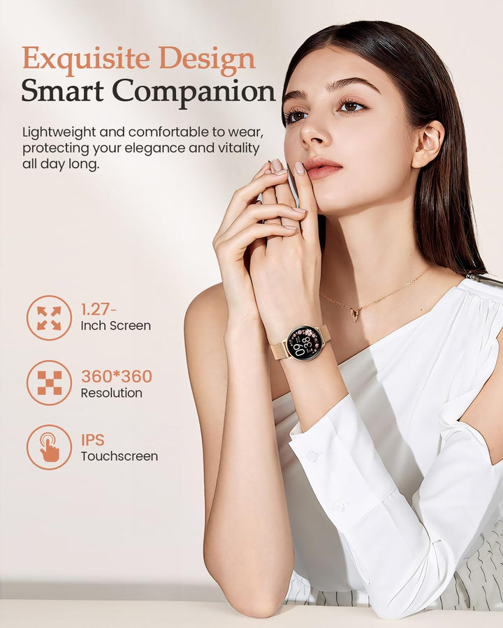 Smartwatch Damen 1.27" HD mit Telefonfunktion Rosegold IP68 120+ Sportmodi - Bild 2
