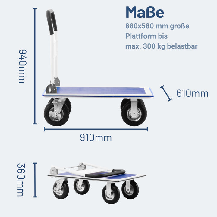 Plattformwagen klappbar 300 kg Luftbereifung mit Feststellbremse - Bild 2