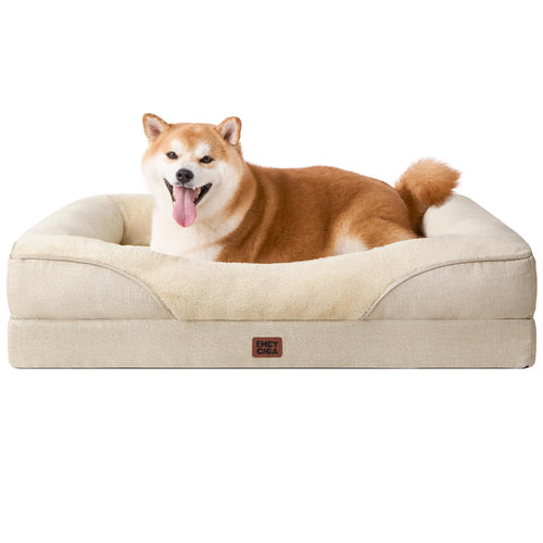 Orthopädisches Hundebett mit 4 Rändern Memory-Foam 91x68cm Beige
