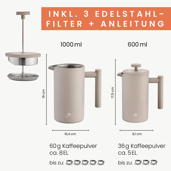 French Press Edelstahl 600 ml / 1 Liter mit Warmhaltefunktion - Bild 7