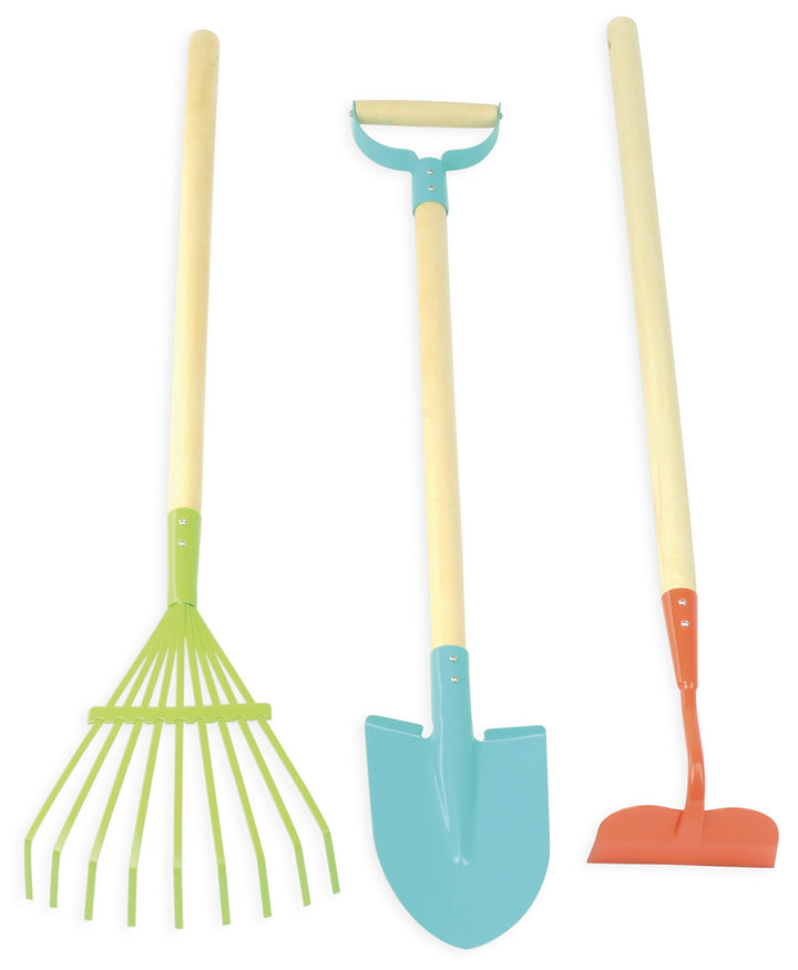 Kinder-Gartenset Holz 3-teilig Hacke Rechen Spaten ab 3 Jahren - Bild 4