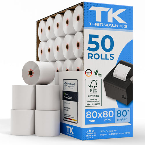 Thermorollen 80x80x12 mm BPA-frei 50 Stück für Kassendrucker