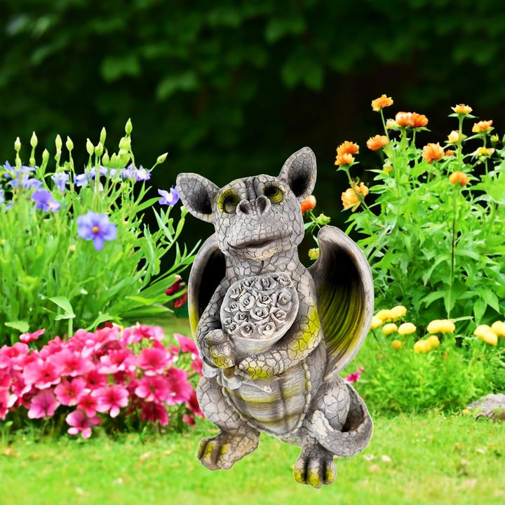 Gartenfigur Drache mit Blumenstrauss Polyresin Steinoptik 25 cm - Bild 2