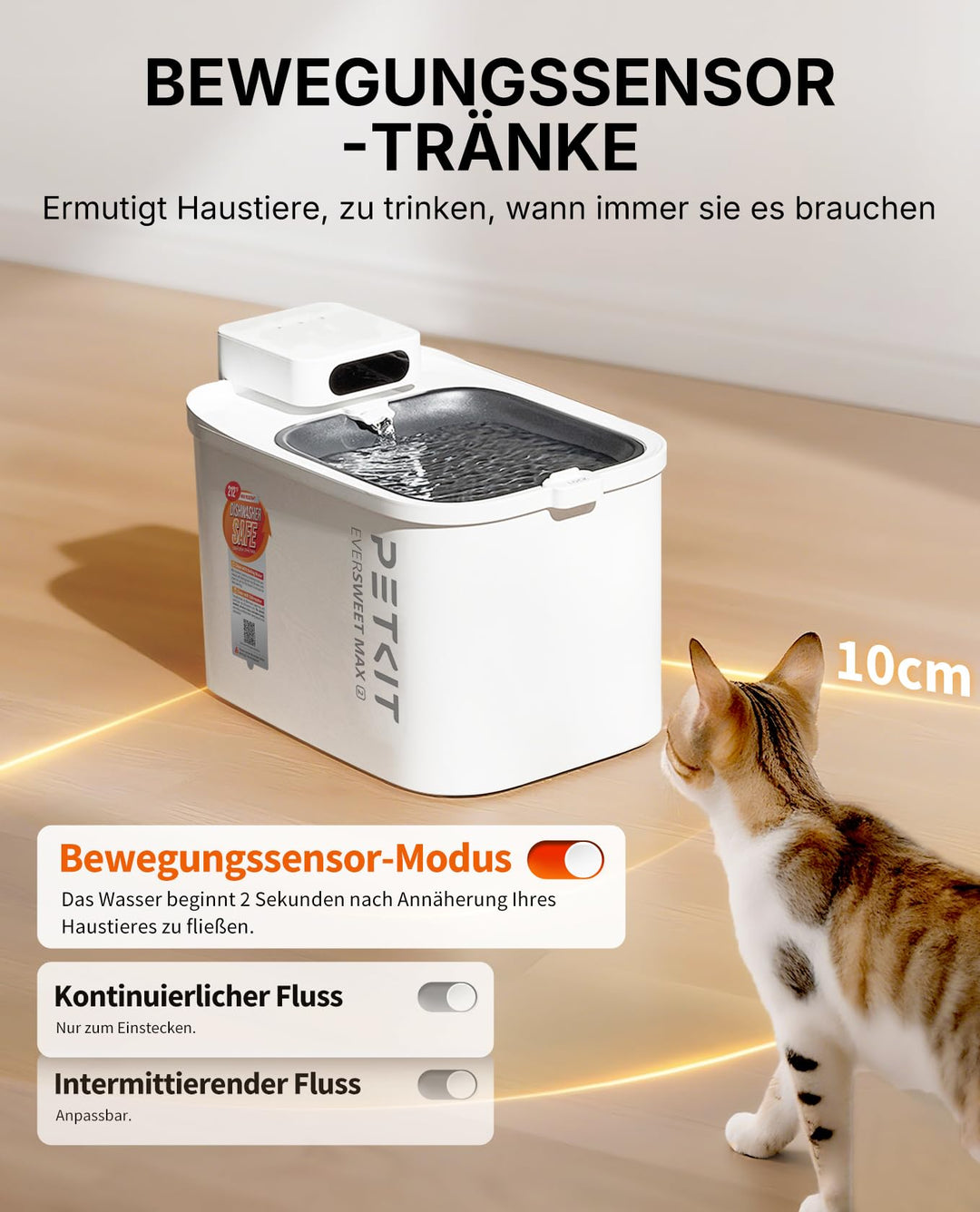 Katzenbrunnen Edelstahl 3L kabellos mit Bewegungssensor &amp; App - Bild 3