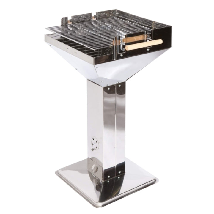 Holzkohle-Säulengrill Edelstahl mit Kamineffekt, 47 cm Rost, 84–90 cm Arbeitshöhe