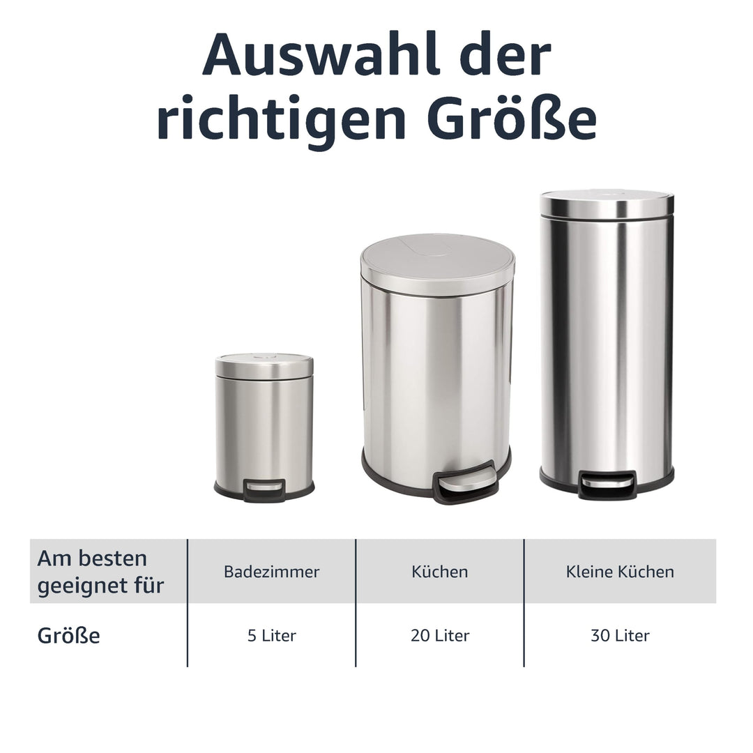 Mülleimer 20 L Edelstahl gebürstet mit Soft-Close-Deckel Pedal - Bild 5