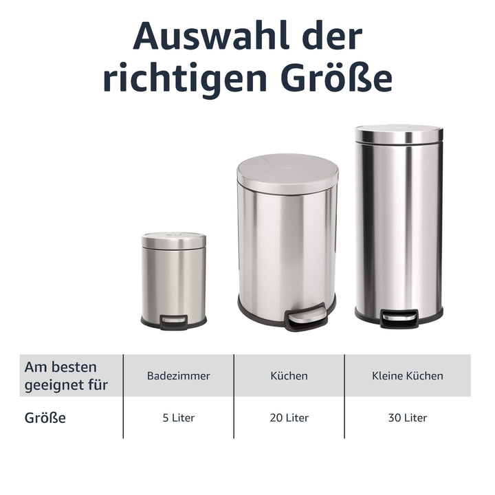 Mülleimer 20 L Edelstahl gebürstet mit Soft-Close-Deckel Pedal - Bild 5