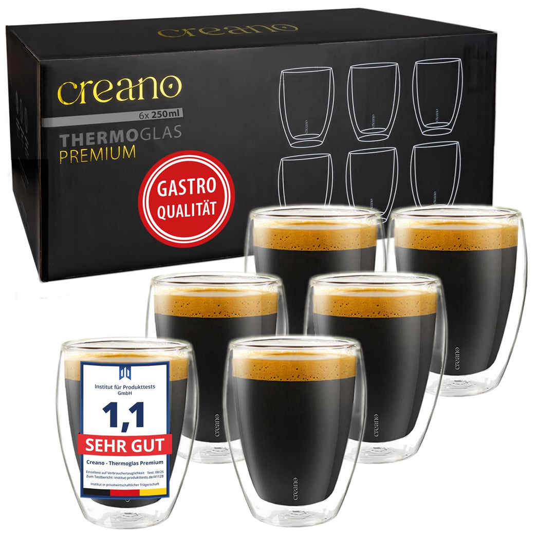 Doppelwandige Trinkgläser Borosilikat 250ml 6er-Set Heiß &amp; Kalt