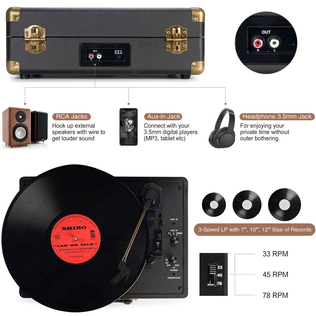 Plattenspieler Koffer 33/45/78 RPM Bluetooth mit eingebauten Lautsprechern - Bild 4
