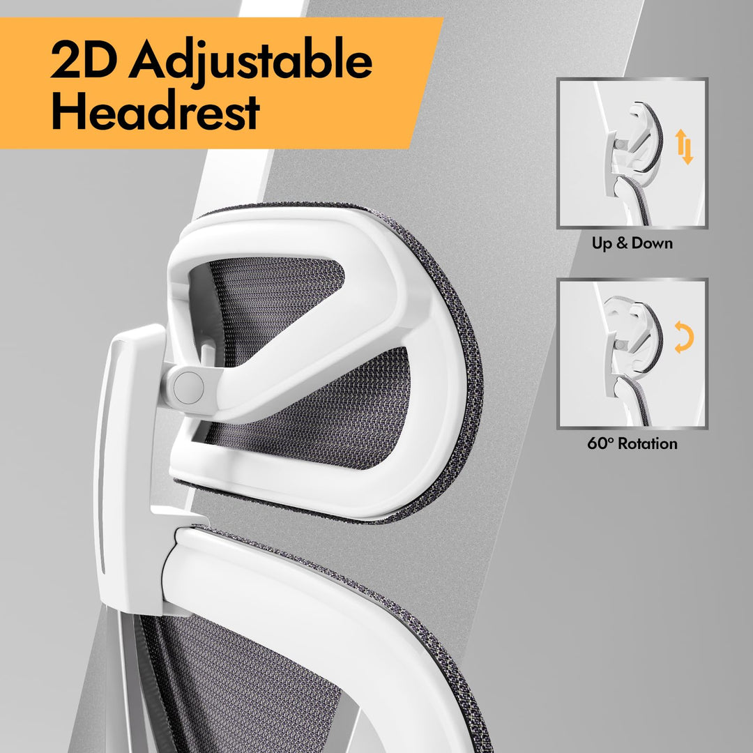 Ergonomischer Bürostuhl Mesh Weiss mit 3D Lendenstütze und verstellbaren Armlehnen - Bild 8