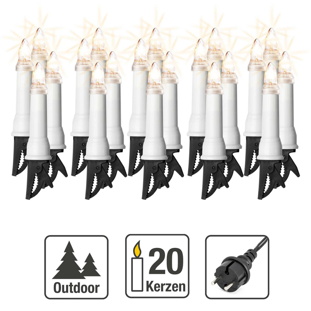 Weihnachtsbaum Lichterkette aussen 20 warmweisse Kerzenlichter mit Stecker - Bild 2