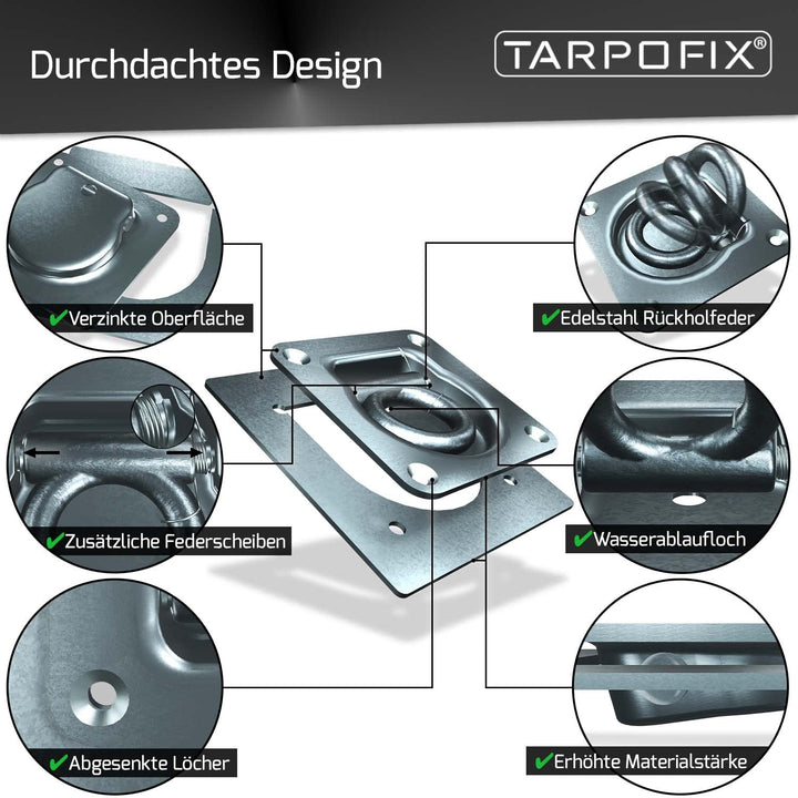 Zurrösen Anhänger Stahl verzinkt 800 daN mit Gegenplatten 6er-Set - Bild 5