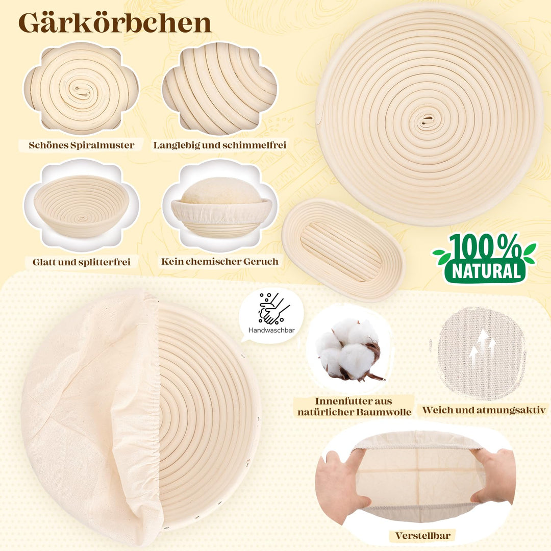Sauerteig Starter Set mit Gärkorb rund 23cm &amp; oval 25cm, 20-teilig - Bild 6