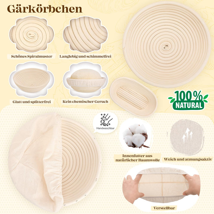 Sauerteig Starter Set mit Gärkorb rund 23cm &amp; oval 25cm, 20-teilig - Bild 6