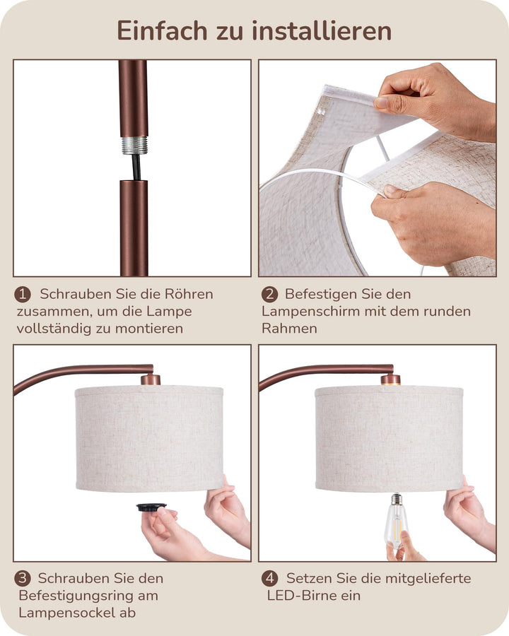 Stehlampe Leinenschirm Bogenlampe 161 cm E27 für Wohnzimmer - Bild 6