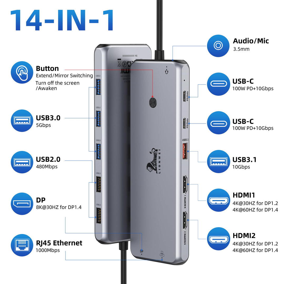Dockingstation 13-in-1 Triple Monitor USB-C mit 8K DisplayPort - Bild 2