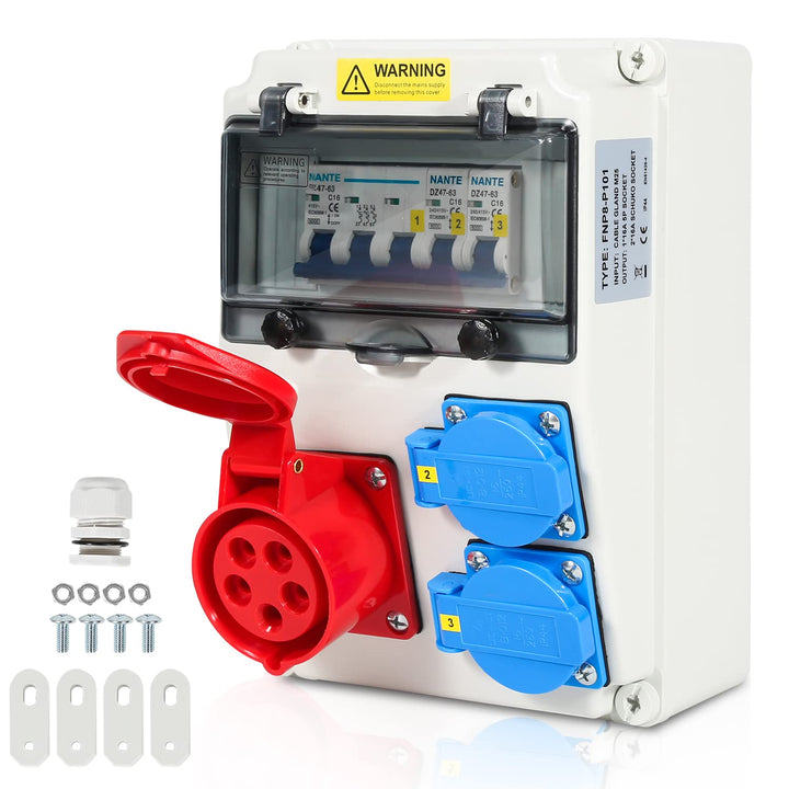 Baustromverteiler 5-polig IP44 mit CEE 16A und 2x Schuko