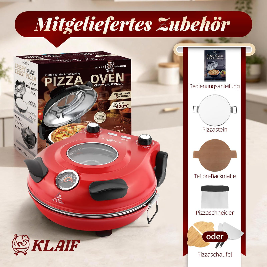 Elektrischer Pizzaofen 1200W bis 420°C mit Pizzastein 31cm - Bild 6