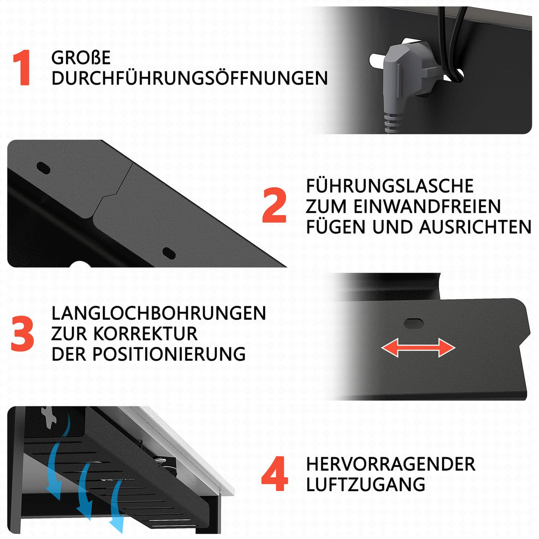 Kabelkanal Schreibtisch Stahl schwarz matt 2x50cm Kabelkorb - Bild 5
