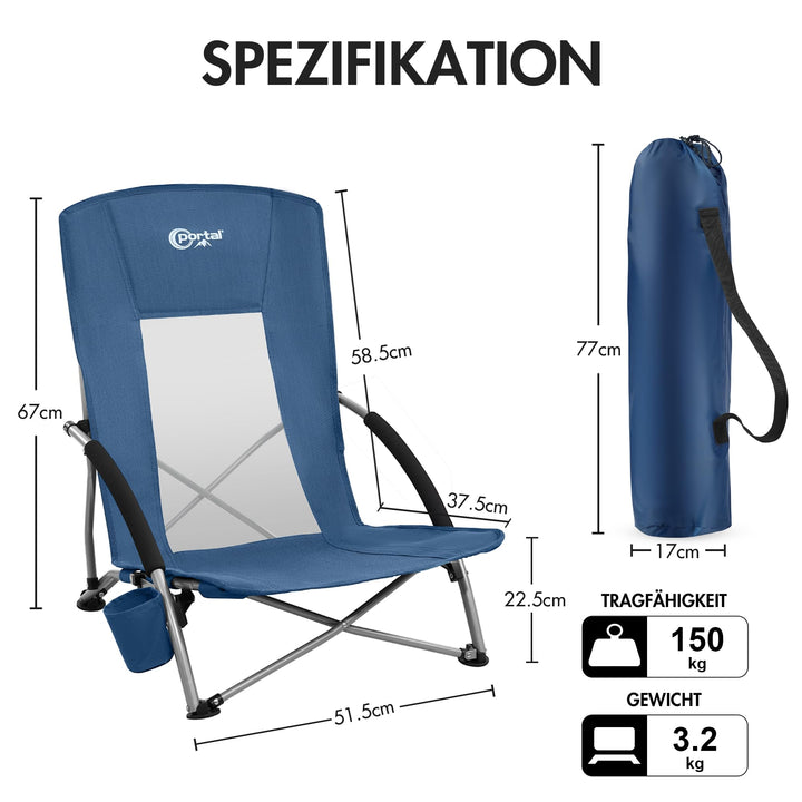 Klappstuhl Camping &amp; Strand faltbar 150 kg Traglast 2er-Set - Bild 3