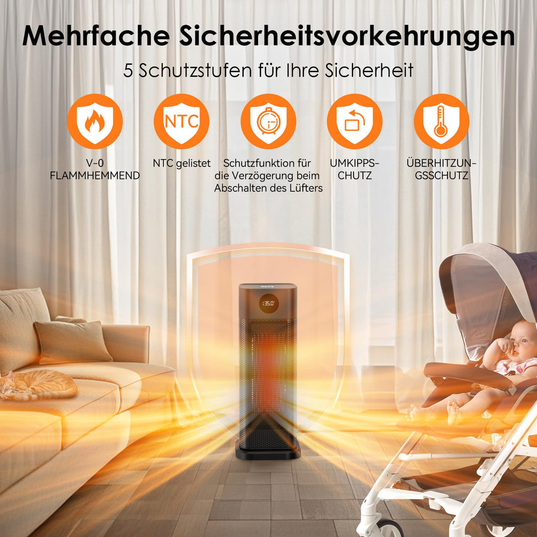 Keramik Heizlüfter 2000W PTC mit Fernbedienung Timer Thermostat - Bild 3