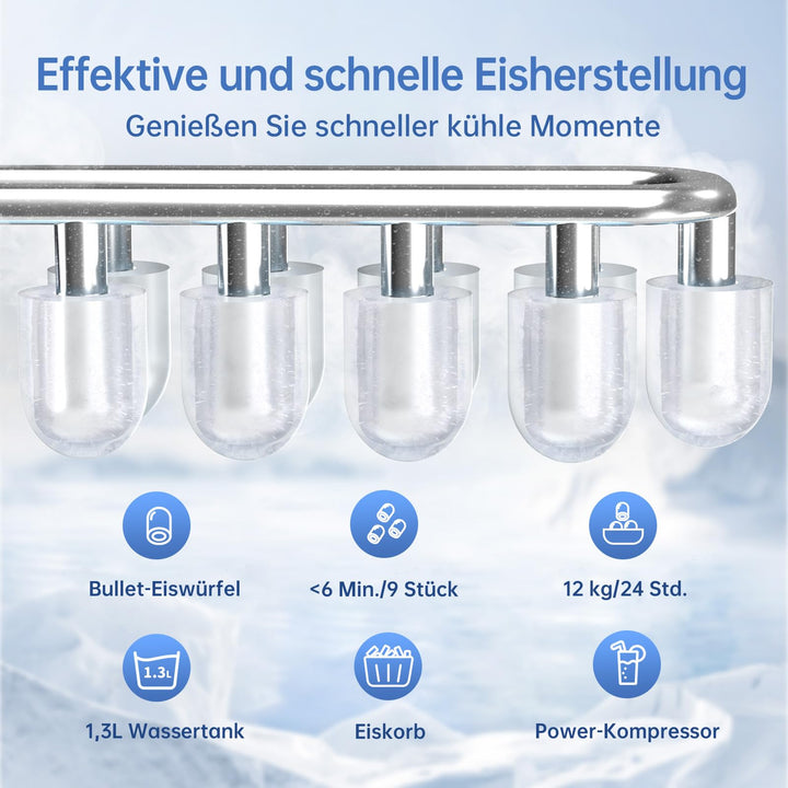 Eiswürfelmaschine 1,3 L Wassertank 9 Würfel in 6 min kompakt - Bild 2
