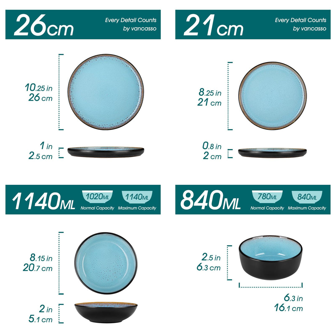 Tafelservice 24-teilig Steingut reaktive Glasur Seeblau 6 Personen - Bild 2