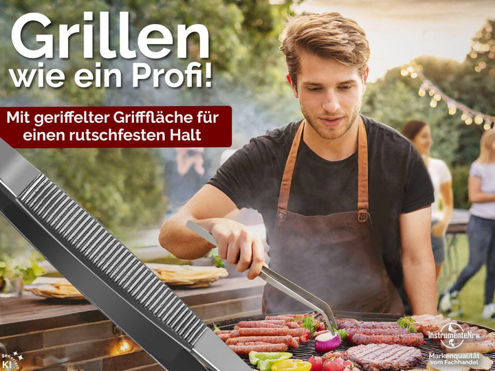 Grillpinzette Edelstahl 45 cm gebogen mit Innenzahnung - Bild 3