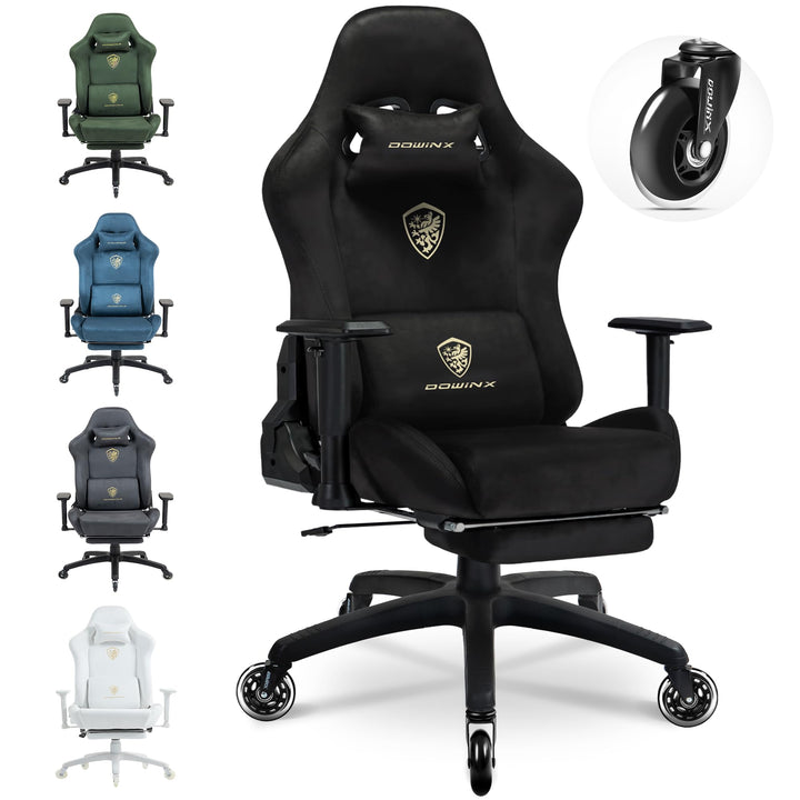 Gaming Stuhl Wildlederimitat ergonomisch 200kg mit Fussstuetze schwarz