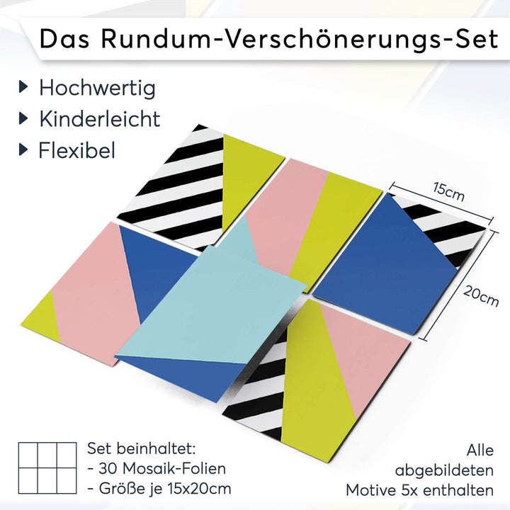Fliesenfolie Vinyl 15x20 cm 30er-Set Küche &amp; Bad 80er Design - Bild 7
