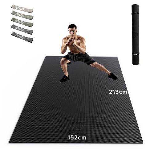Fitnessmatte XXL rutschfest 213x152 cm, 8 mm dick, PVC mit Fitnessbaendern