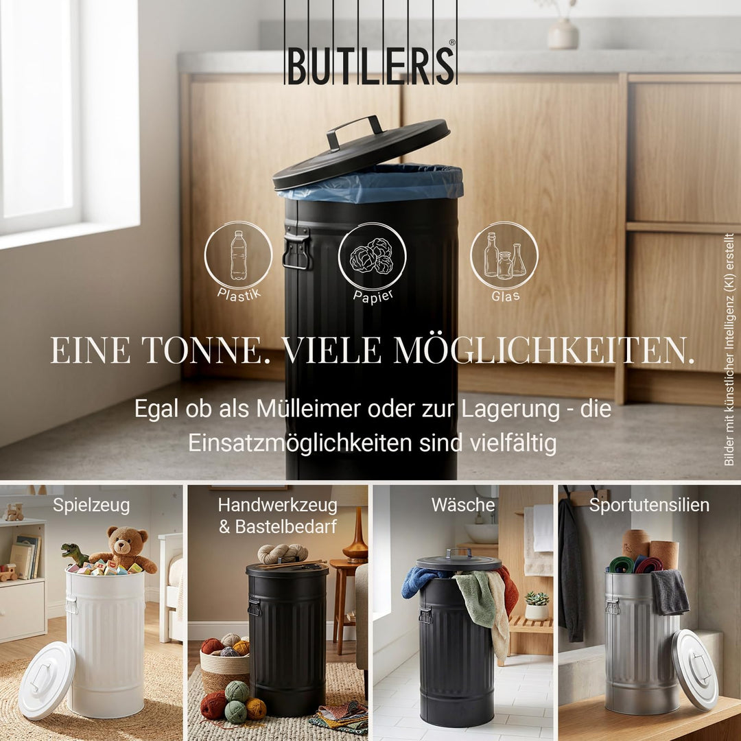 Retro Mülleimer mit Deckel Zink 40 Liter für Innen und Aussen - Bild 3