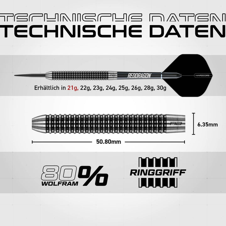 Steeldart-Set 80% Tungsten 21g mit Flights, Schäften &amp; Etui - Bild 4