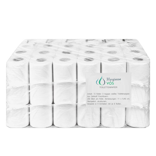 Toilettenpapier 3-lagig 72 Rollen à 250 Blatt Frischfaser weiss