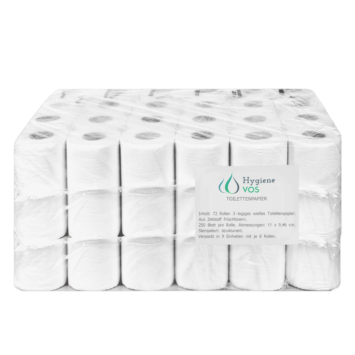 Toilettenpapier 3-lagig 72 Rollen à 250 Blatt Frischfaser weiss